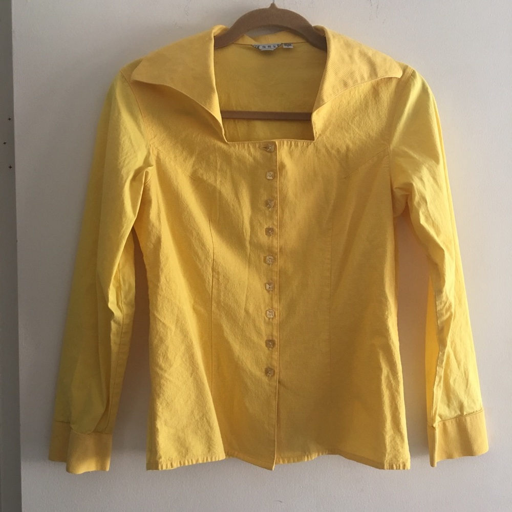 Unique Yellow Angled Collar Button-Up - image 6